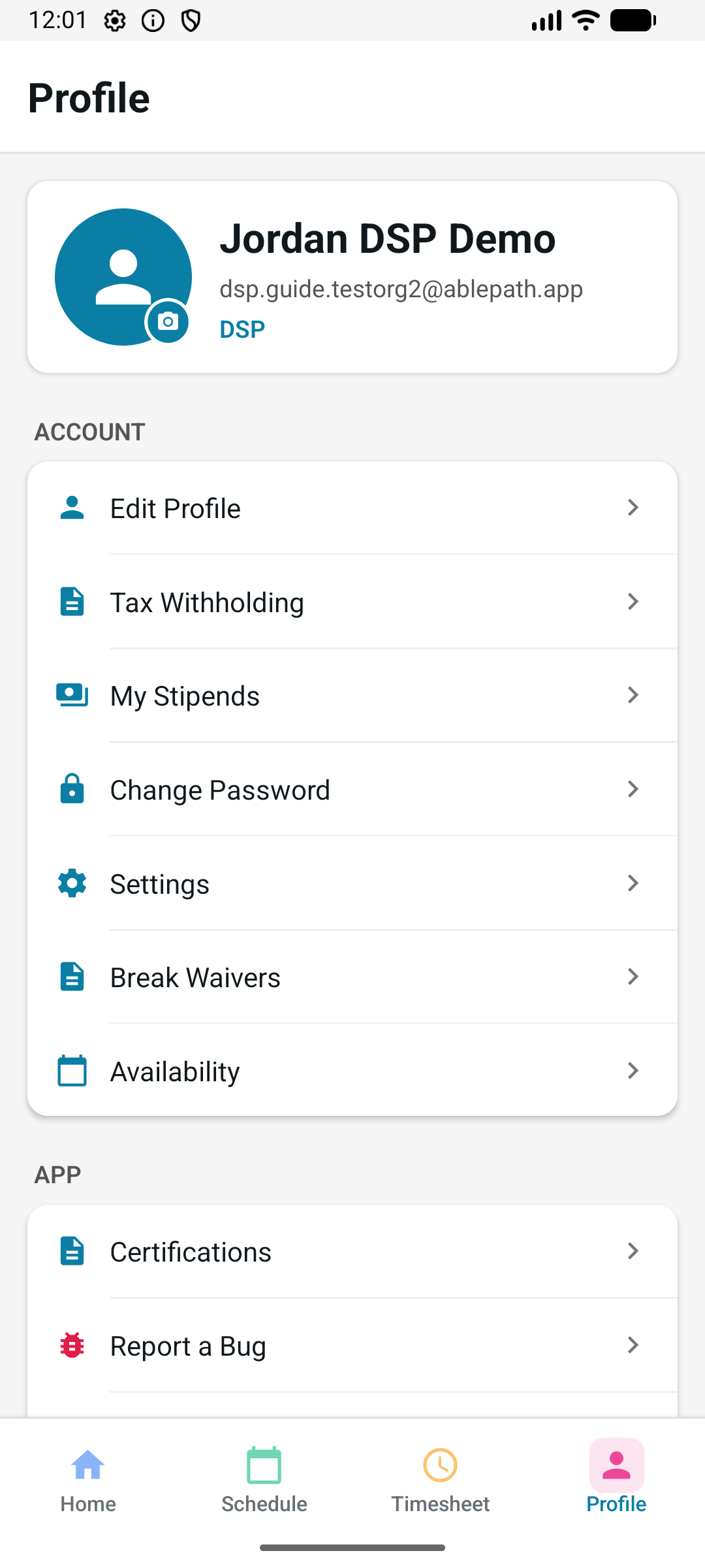 Profile screen
