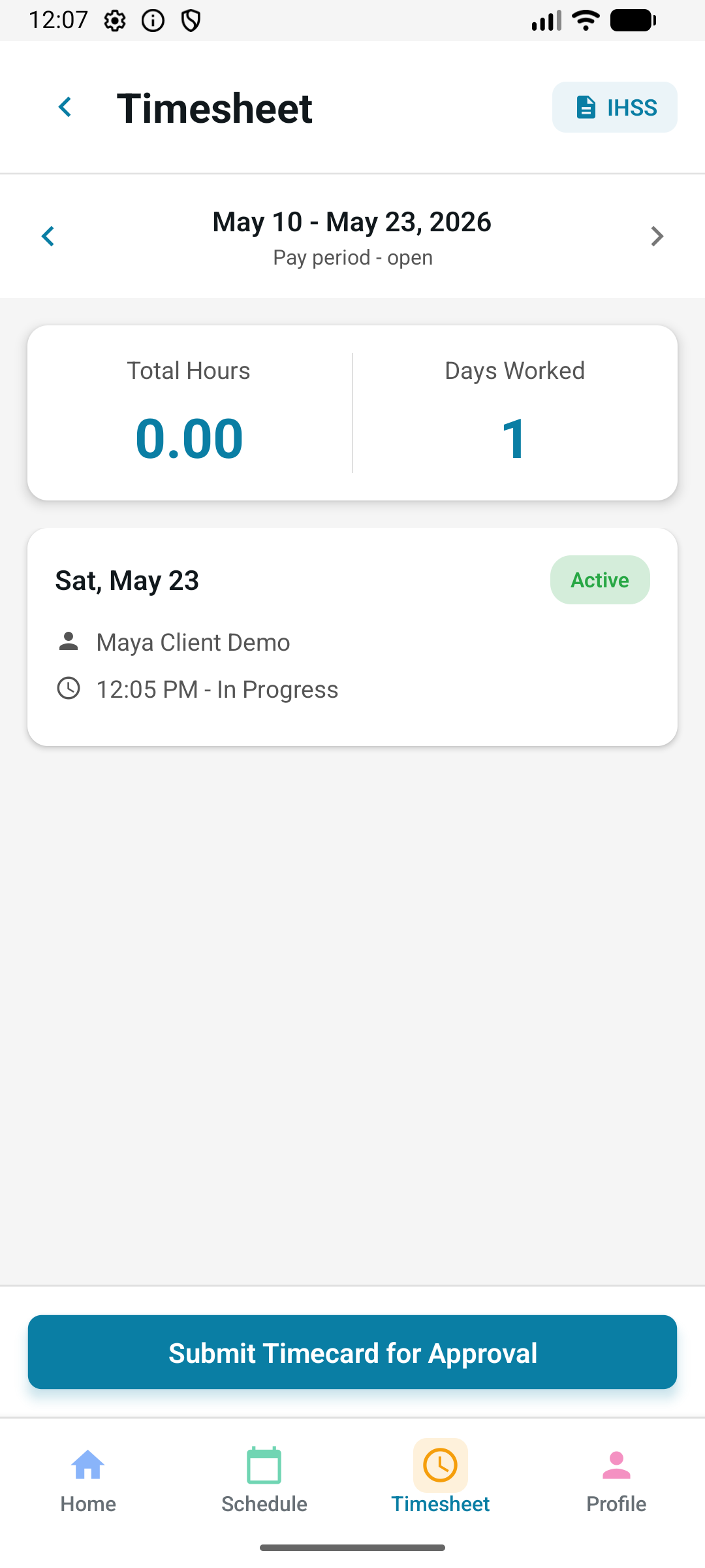 Active timesheet