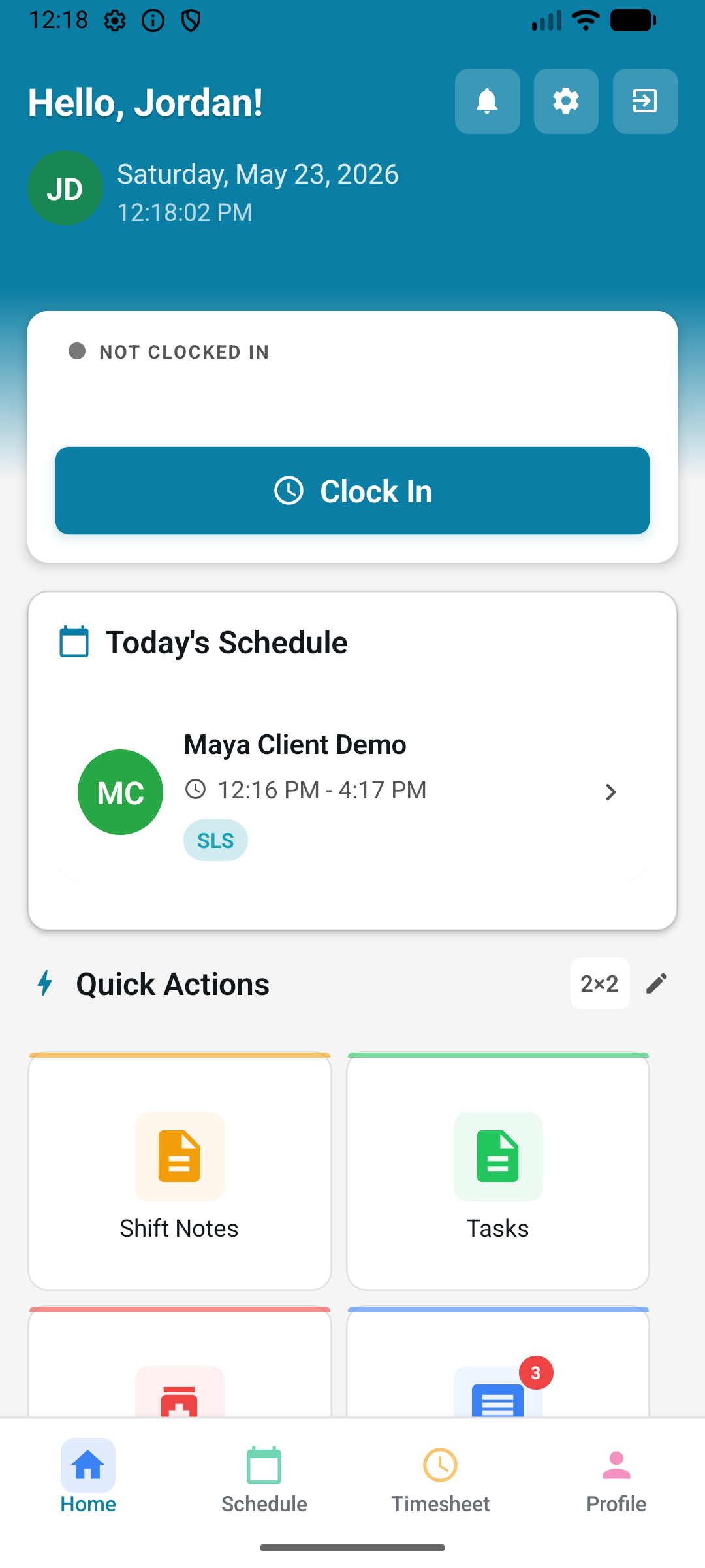 Home dashboard