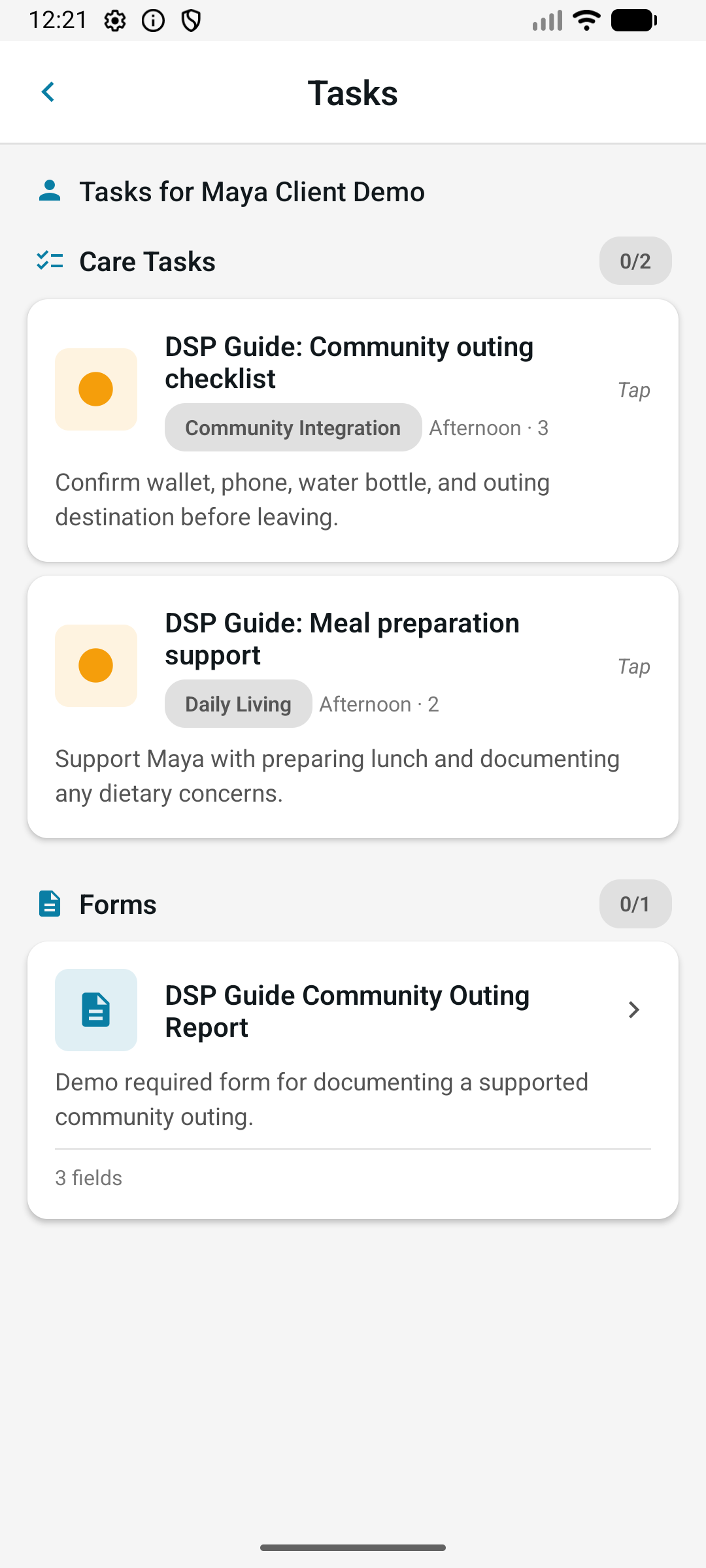 Tasks and required form
