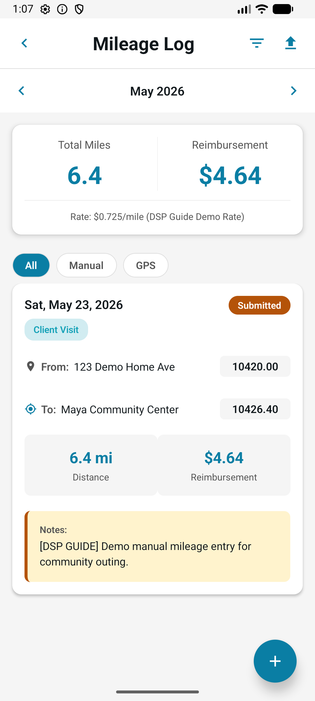 Mileage log
