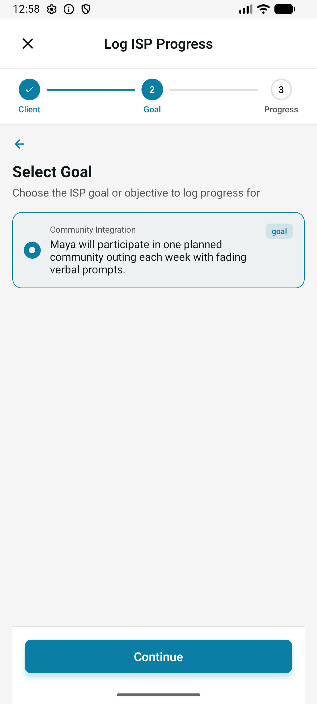 ISP progress goal selection