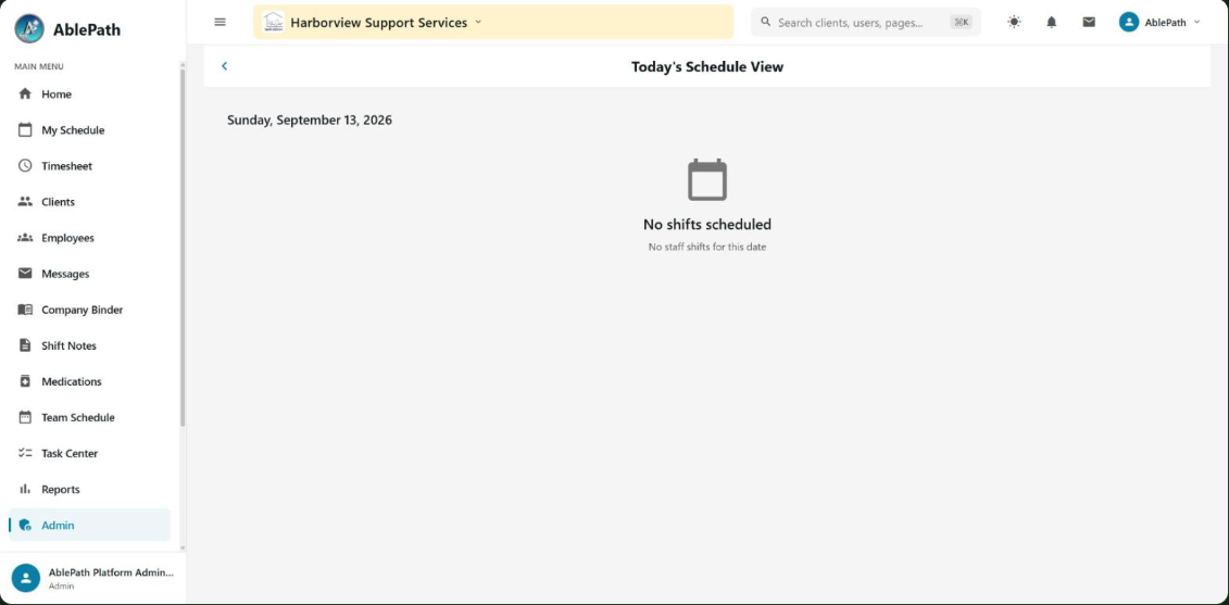 All Schedules flat list view of shifts for a selected date
