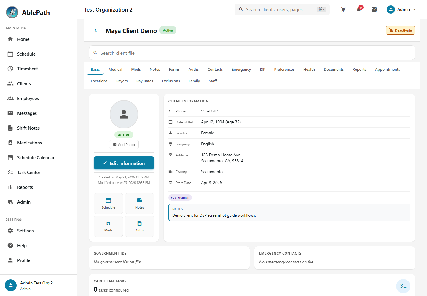 Client Detail Page
