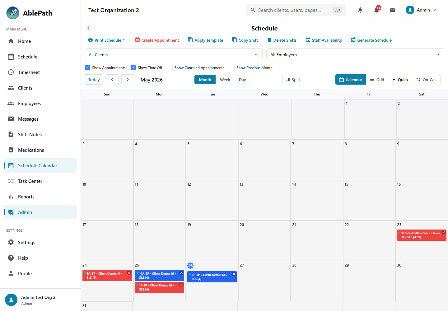Admin Schedule Calendar