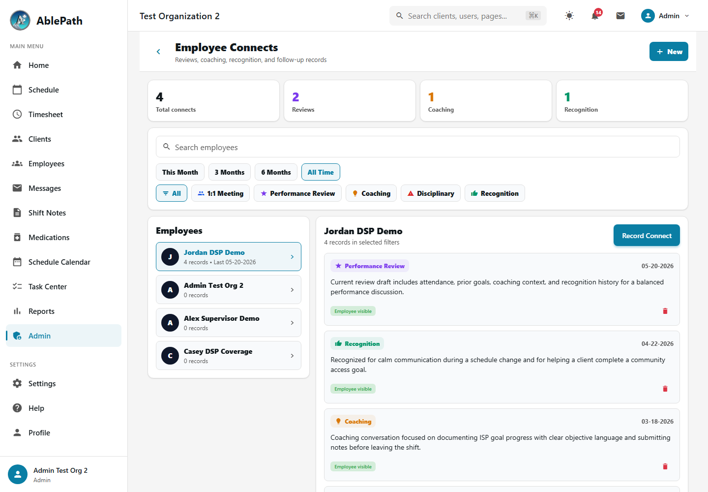 Employee Connects Admin Workspace