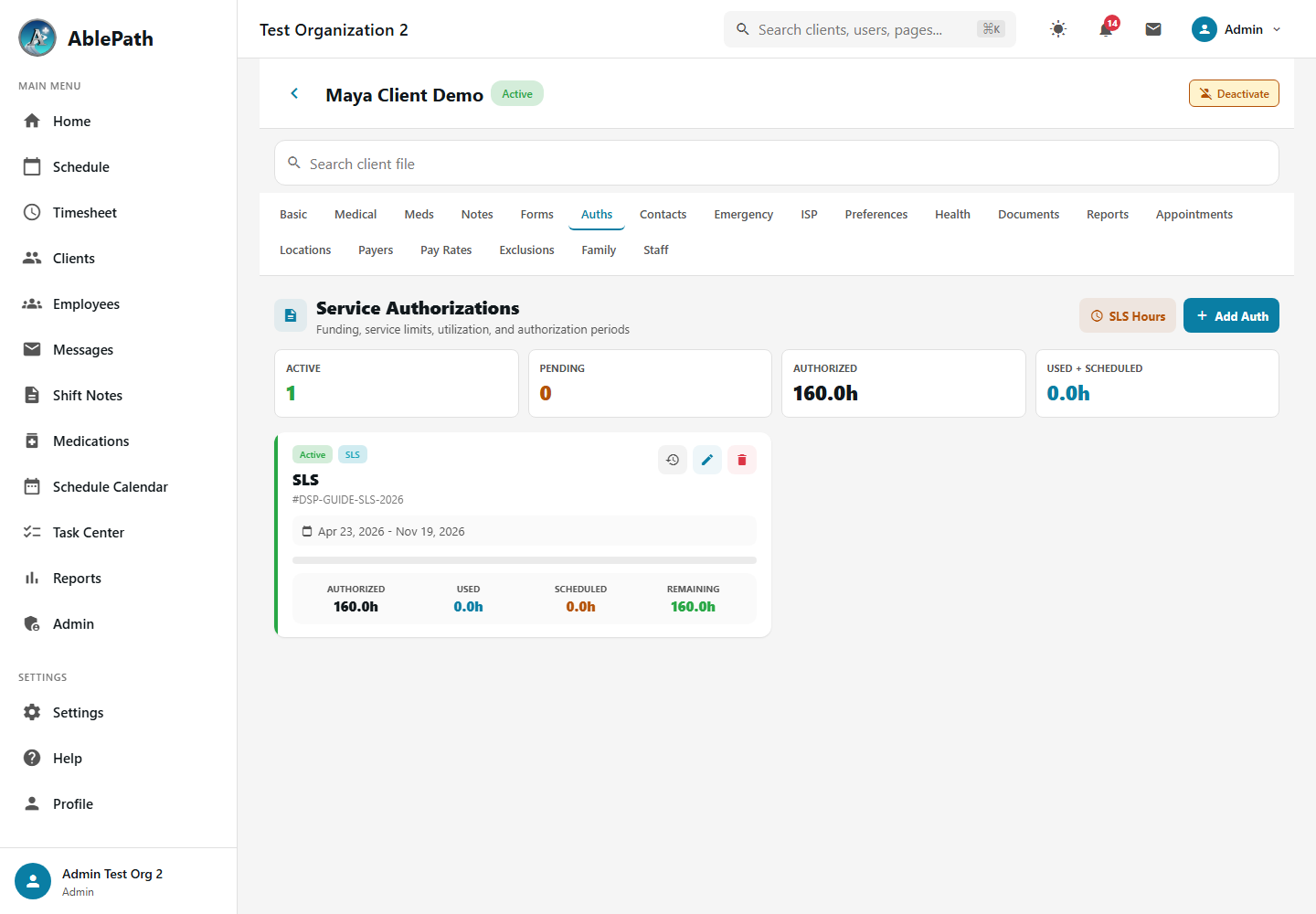 Client Authorizations Tab