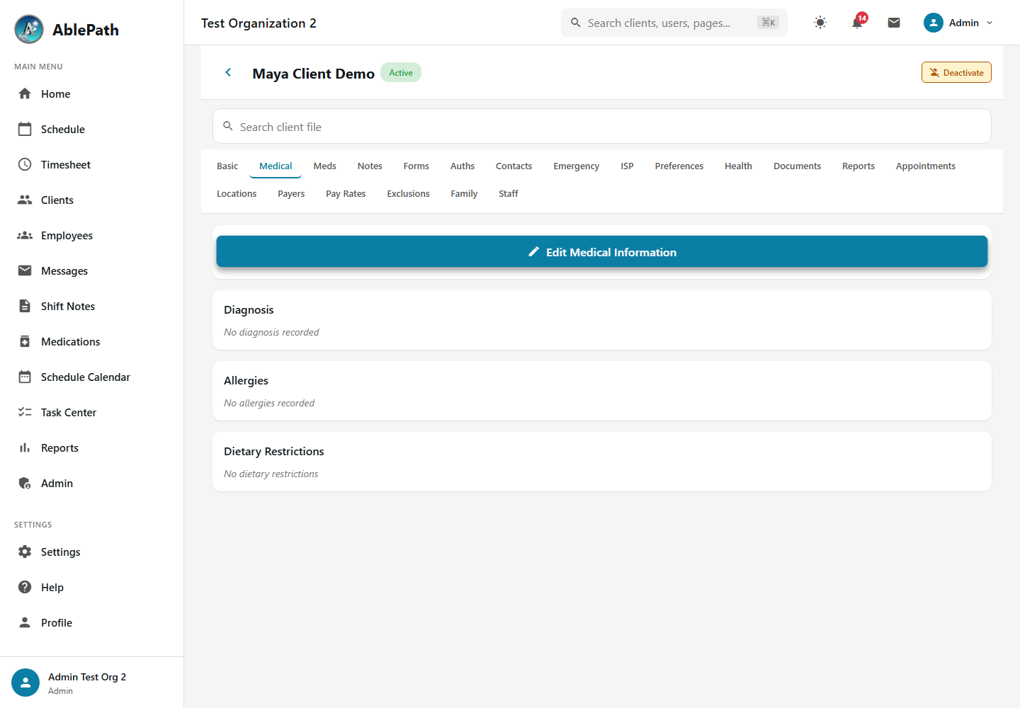 Client Medical Tab