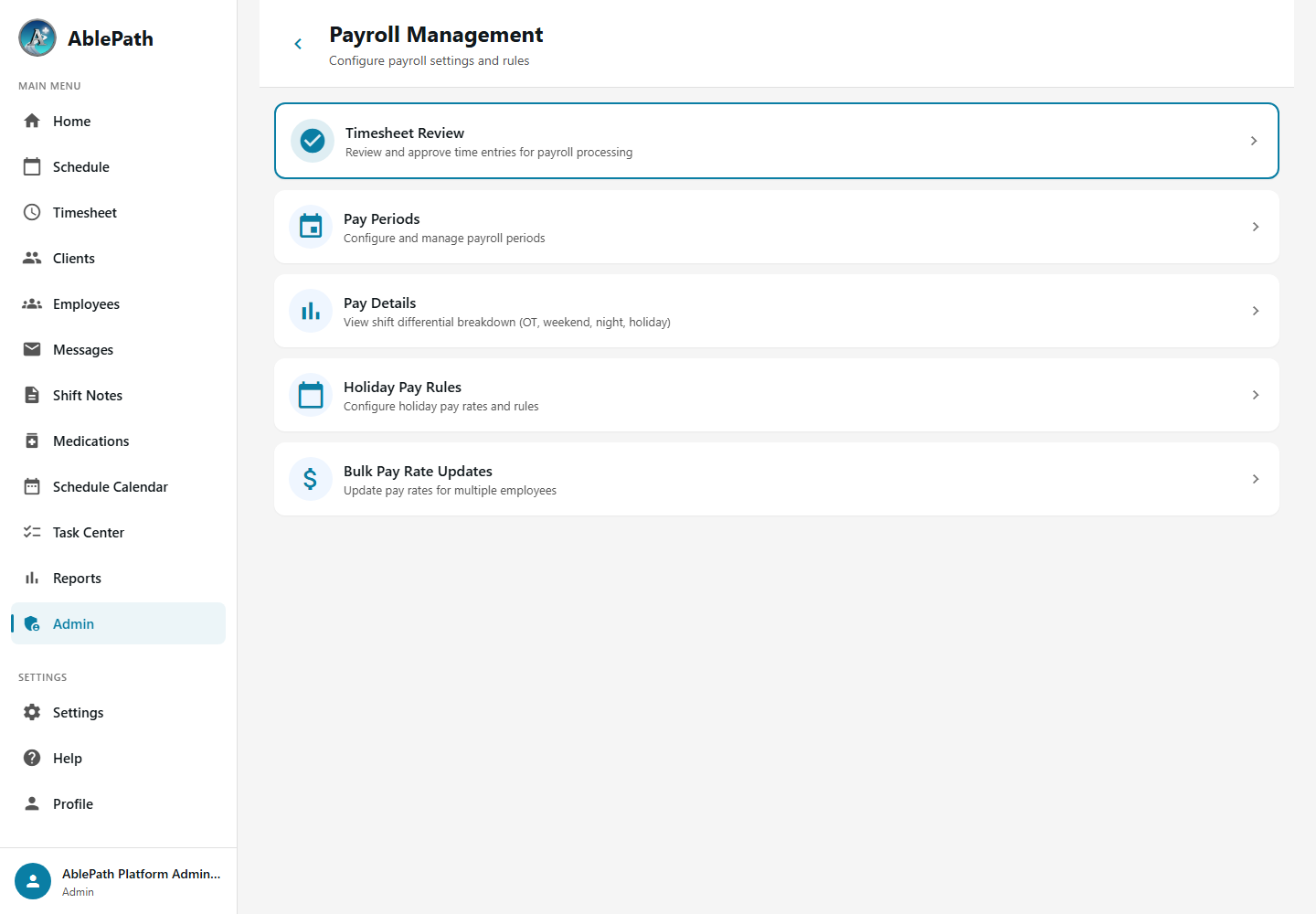 Admin Payroll Menu
