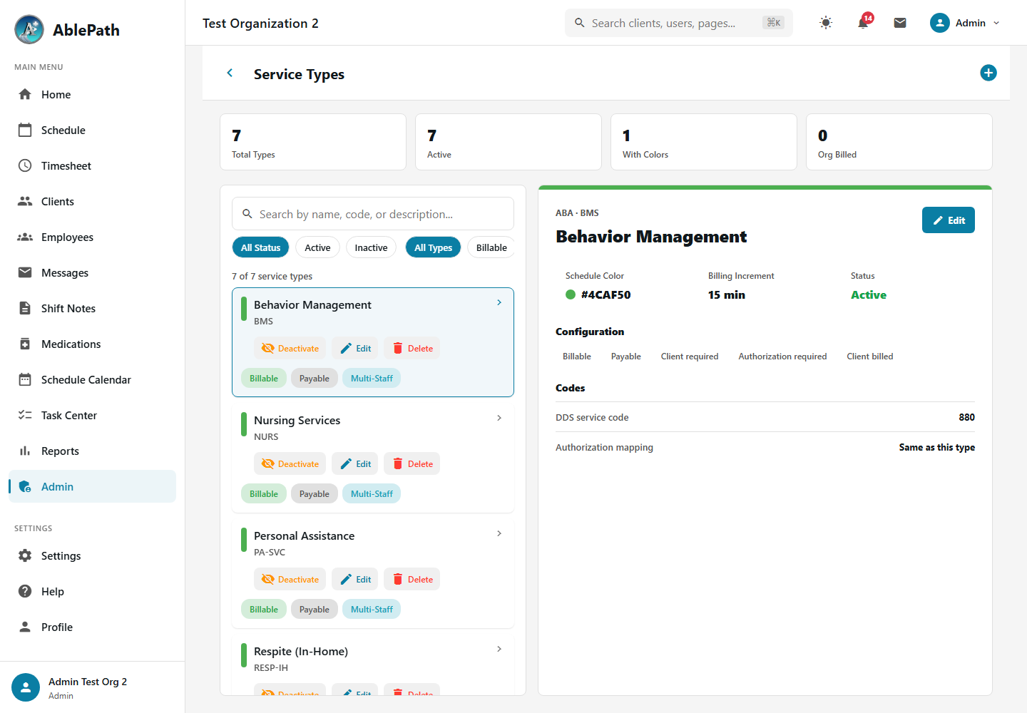 Service Types Configuration