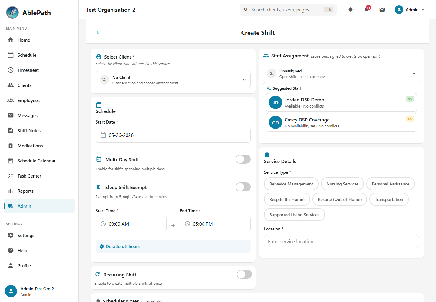Create Shift Form