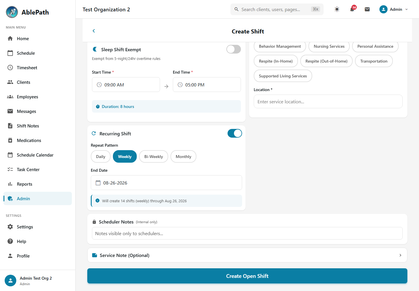 Recurring Shift Options